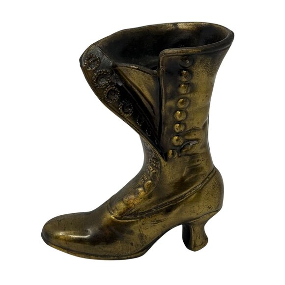 Vintage Brass Victorian Boot Shoe Planter Vase Steampunk Decor Vase Antique - Picture 2 of 10